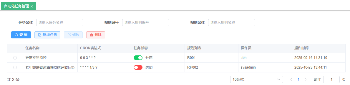 自动化任务列表